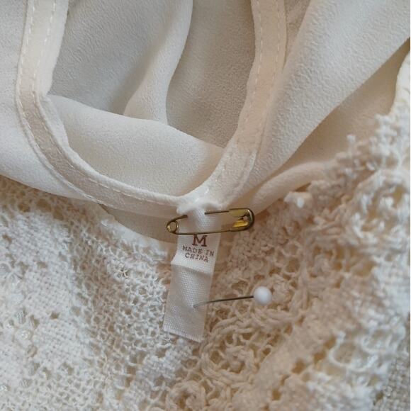 Blue Betty Bohemian Lace Blouse Off White Sheer Teired Tunic Top Medium - Picture 4 of 10